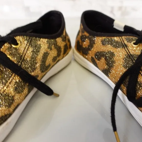 Kate Spade Shoes Girls Size 3 Sneakers Flat Casual Leopard Sparkle Gold Keds