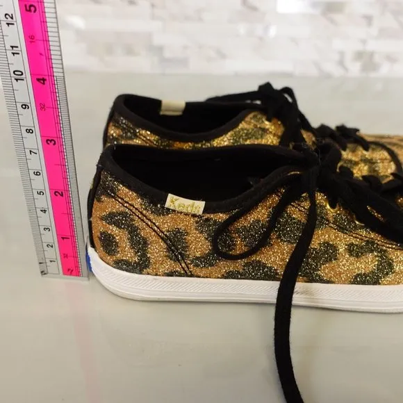 Kate Spade Shoes Girls Size 3 Sneakers Flat Casual Leopard Sparkle Gold Keds
