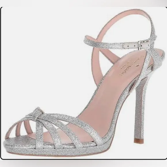 Kate Spade Womens Florence Silver Strappy Evening Sandals Shoes Heels Size 7.5