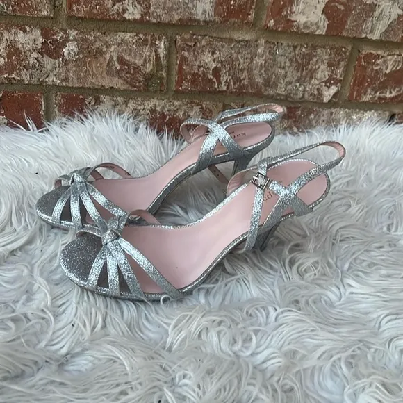 Kate Spade Womens Florence Silver Strappy Evening Sandals Shoes Heels Size 7.5