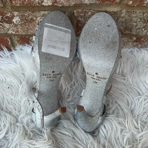 Kate Spade Womens Florence Silver Strappy Evening Sandals Shoes Heels Size 7.5