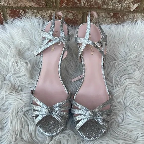 Kate Spade Womens Florence Silver Strappy Evening Sandals Shoes Heels Size 7.5