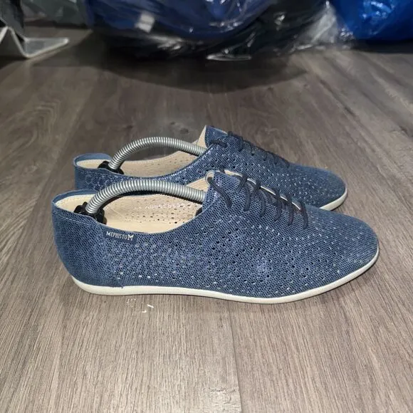 KATIE SUN BLUEI LMSP60 WOMEN'S SHOES US 8 UK 5.5 LEATHER SNEAKERS BY MEPHISTO