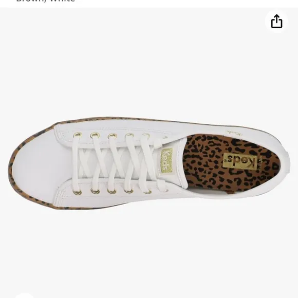Keds Womens Kickstart Foxing Leopard Sneakers Shoes Casual - Brown, White