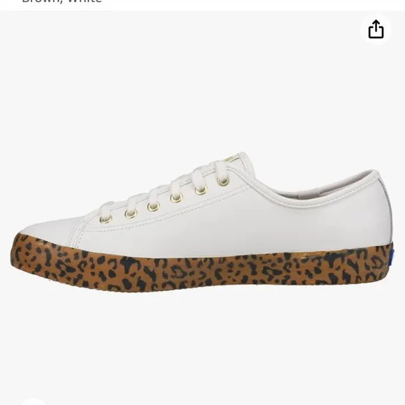 Keds Womens Kickstart Foxing Leopard Sneakers Shoes Casual - Brown, White