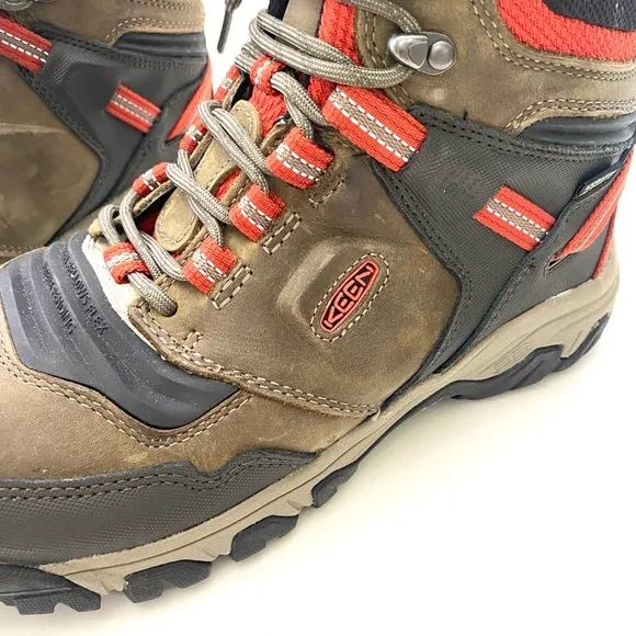 KEEN Men's Brown/Ketchup Ridge Flex Waterproof Hiking Boots