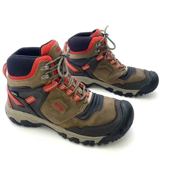 KEEN Men's Brown/Ketchup Ridge Flex Waterproof Hiking Boots