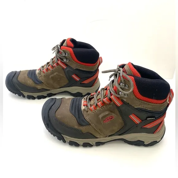 KEEN Men's Brown/Ketchup Ridge Flex Waterproof Hiking Boots