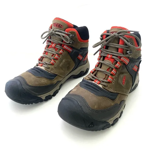 KEEN Men's Brown/Ketchup Ridge Flex Waterproof Hiking Boots