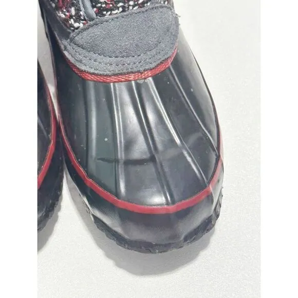 Khombu Elysse Rubber Upper Water Resistant Boots Plaid Lace Up Black Red 8