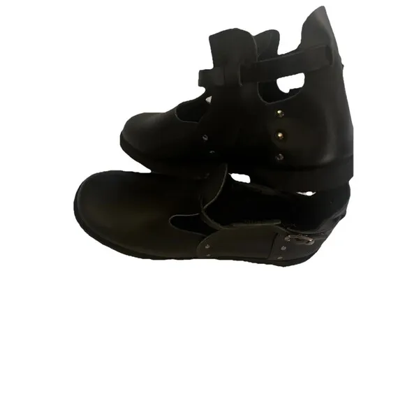 Kokka Leather Black T-Bar Sandals Shoes From Greece 9.5