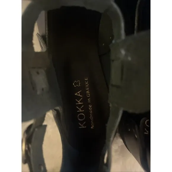 Kokka Leather Black T-Bar Sandals Shoes From Greece 9.5