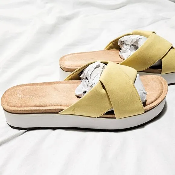 Koolaburra by Ugg New yellow &amp; white Carenza twist slide sandal size 9.5