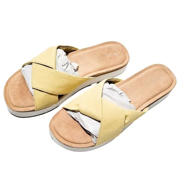 Koolaburra by Ugg New yellow &amp; white Carenza twist slide sandal size 9.5