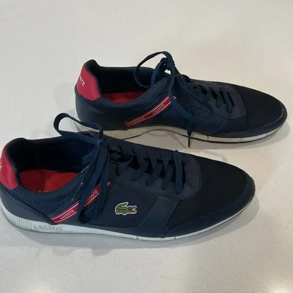 Lacoste Menerva Size 12 Blue Navy &amp; Red Athletic Shoes
