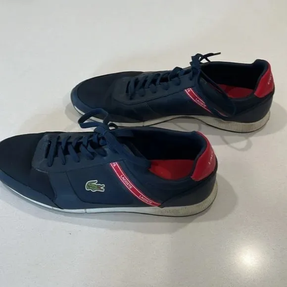 Lacoste Menerva Size 12 Blue Navy &amp; Red Athletic Shoes