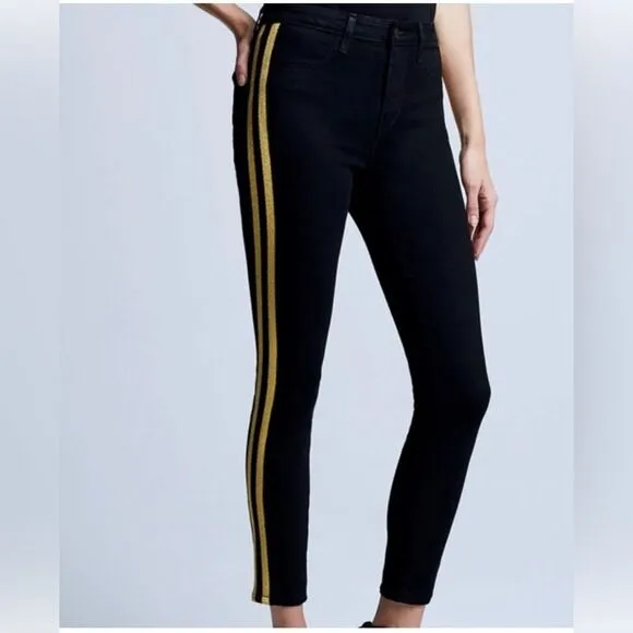 L’Agence Margot Stripe Black Jean with Gold Stripe. 25