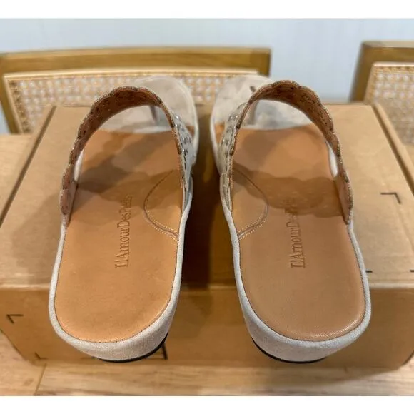 L'Amour Des Pieds Chuxley Women's Wedge Flip Flop Taupe Suede Size 9.5 NWOT
