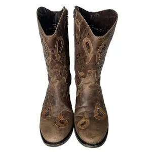Lane Boots Brown with Cut-Outs, Studs and Side Zips Cowboy Cowgirl