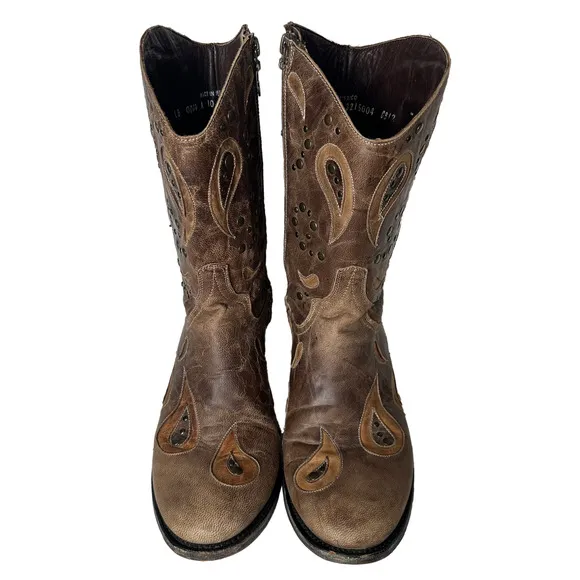 Lane Boots Brown with Cut-Outs, Studs and Side Zips Cowboy Cowgirl