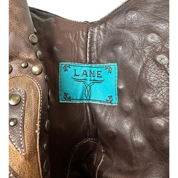 Lane Boots Brown with Cut-Outs, Studs and Side Zips Cowboy Cowgirl