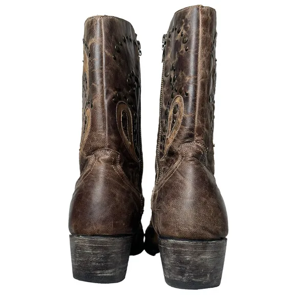 Lane Boots Brown with Cut-Outs, Studs and Side Zips Cowboy Cowgirl