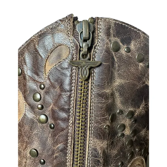 Lane Boots Brown with Cut-Outs, Studs and Side Zips Cowboy Cowgirl
