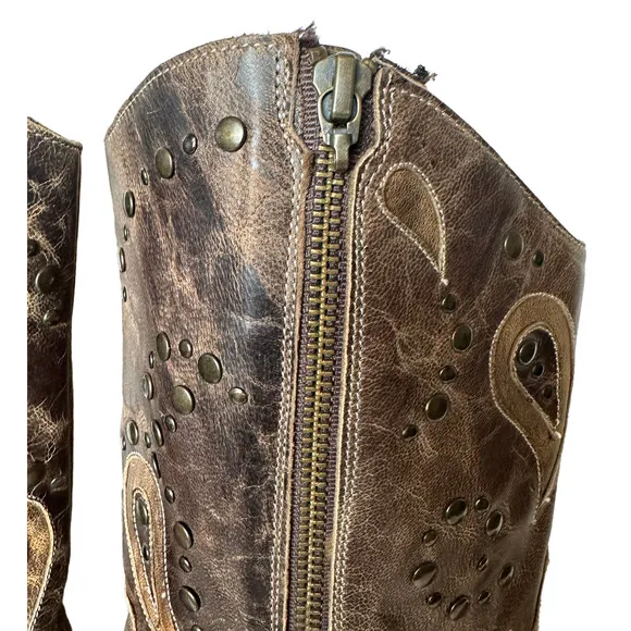 Lane Boots Brown with Cut-Outs, Studs and Side Zips Cowboy Cowgirl
