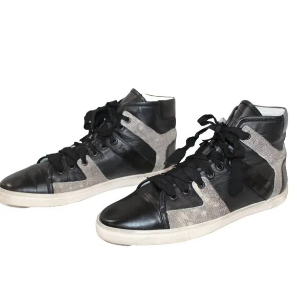 LANVIN Black Leather Sporty High-Top Sneakers Gray Colorblock Italy Women's 40