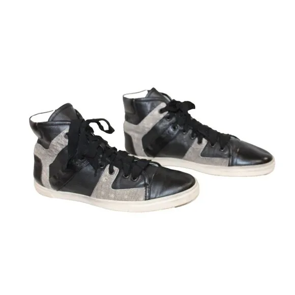 LANVIN Black Leather Sporty High-Top Sneakers Gray Colorblock Italy Women's 40