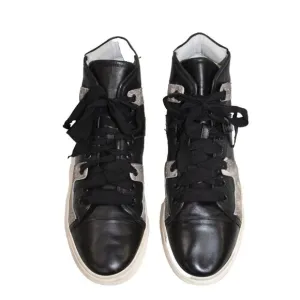LANVIN Black Leather Sporty High-Top Sneakers Gray Colorblock Italy Women's 40
