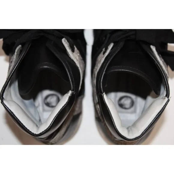LANVIN Black Leather Sporty High-Top Sneakers Gray Colorblock Italy Women's 40