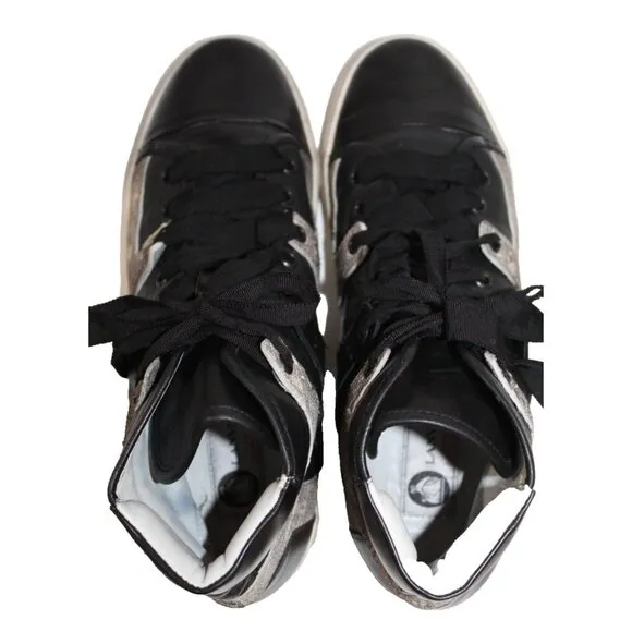LANVIN Black Leather Sporty High-Top Sneakers Gray Colorblock Italy Women's 40