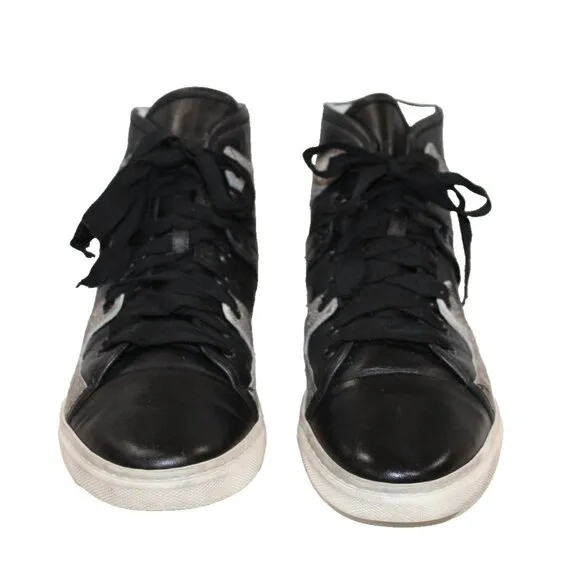 LANVIN Black Leather Sporty High-Top Sneakers Gray Colorblock Italy Women's 40
