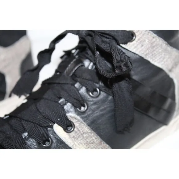 LANVIN Black Leather Sporty High-Top Sneakers Gray Colorblock Italy Women's 40