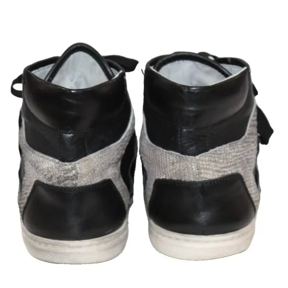 LANVIN Black Leather Sporty High-Top Sneakers Gray Colorblock Italy Women's 40