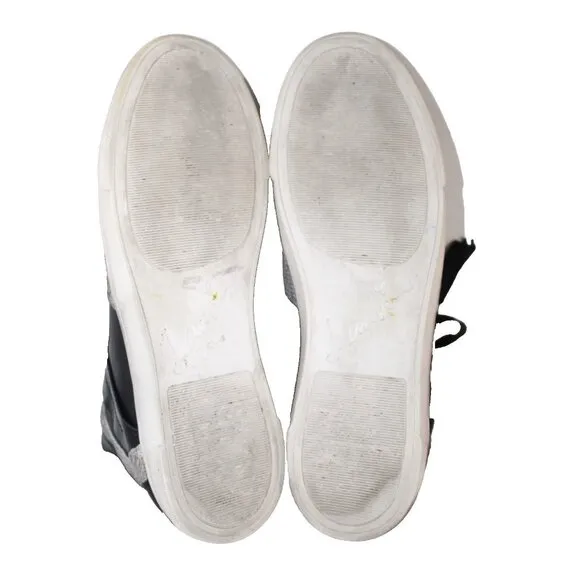 LANVIN Black Leather Sporty High-Top Sneakers Gray Colorblock Italy Women's 40