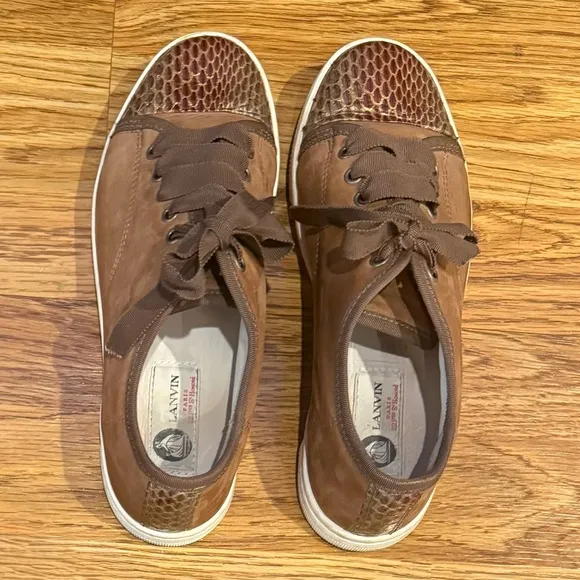 Lanvin Sneakers Brown Suede With Snakeskin Size 7