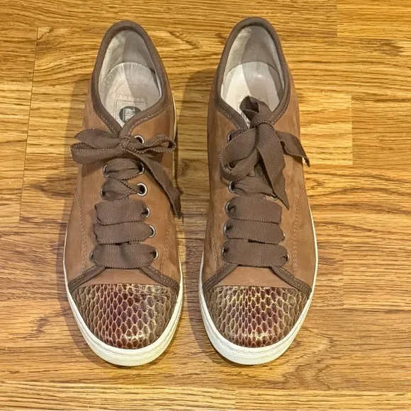 Lanvin Sneakers Brown Suede With Snakeskin Size 7