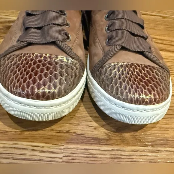 Lanvin Sneakers Brown Suede With Snakeskin Size 7