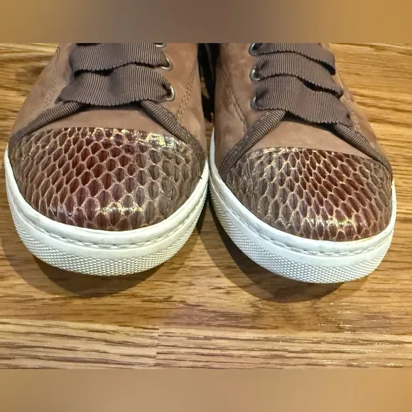 Lanvin Sneakers Brown Suede With Snakeskin Size 7
