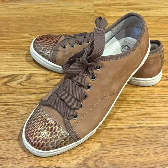 Lanvin Sneakers Brown Suede With Snakeskin Size 7