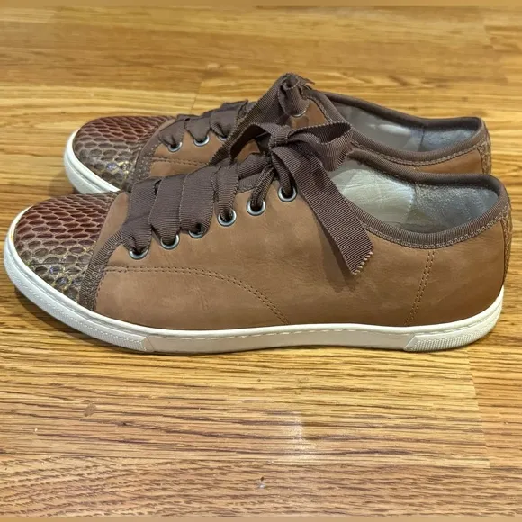 Lanvin Sneakers Brown Suede With Snakeskin Size 7