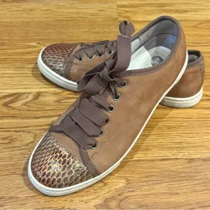 Lanvin Sneakers Brown Suede With Snakeskin Size 7