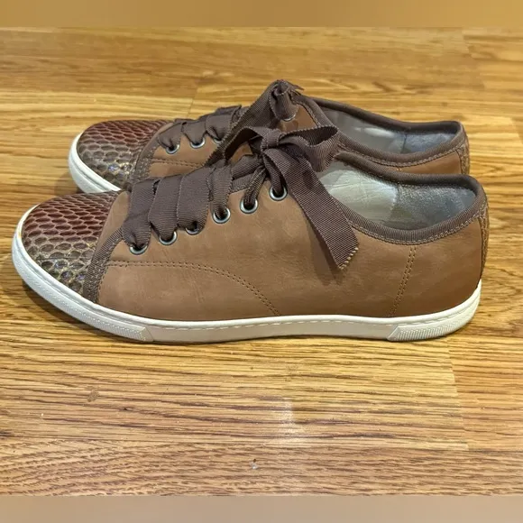 Lanvin Sneakers Brown Suede With Snakeskin Size 7