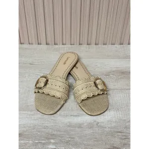 Larroudé Ivy Broderie Flat Mule In Beige Raffia Womens Shoes Sz 8.5