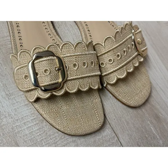 Larroudé Ivy Broderie Flat Mule In Beige Raffia Womens Shoes Sz 8.5
