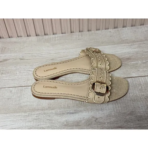 Larroudé Ivy Broderie Flat Mule In Beige Raffia Womens Shoes Sz 8.5