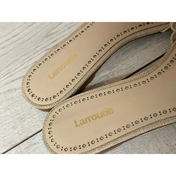 Larroudé Ivy Broderie Flat Mule In Beige Raffia Womens Shoes Sz 8.5