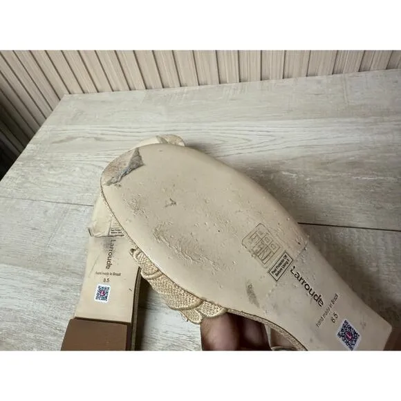 Larroudé Ivy Broderie Flat Mule In Beige Raffia Womens Shoes Sz 8.5
